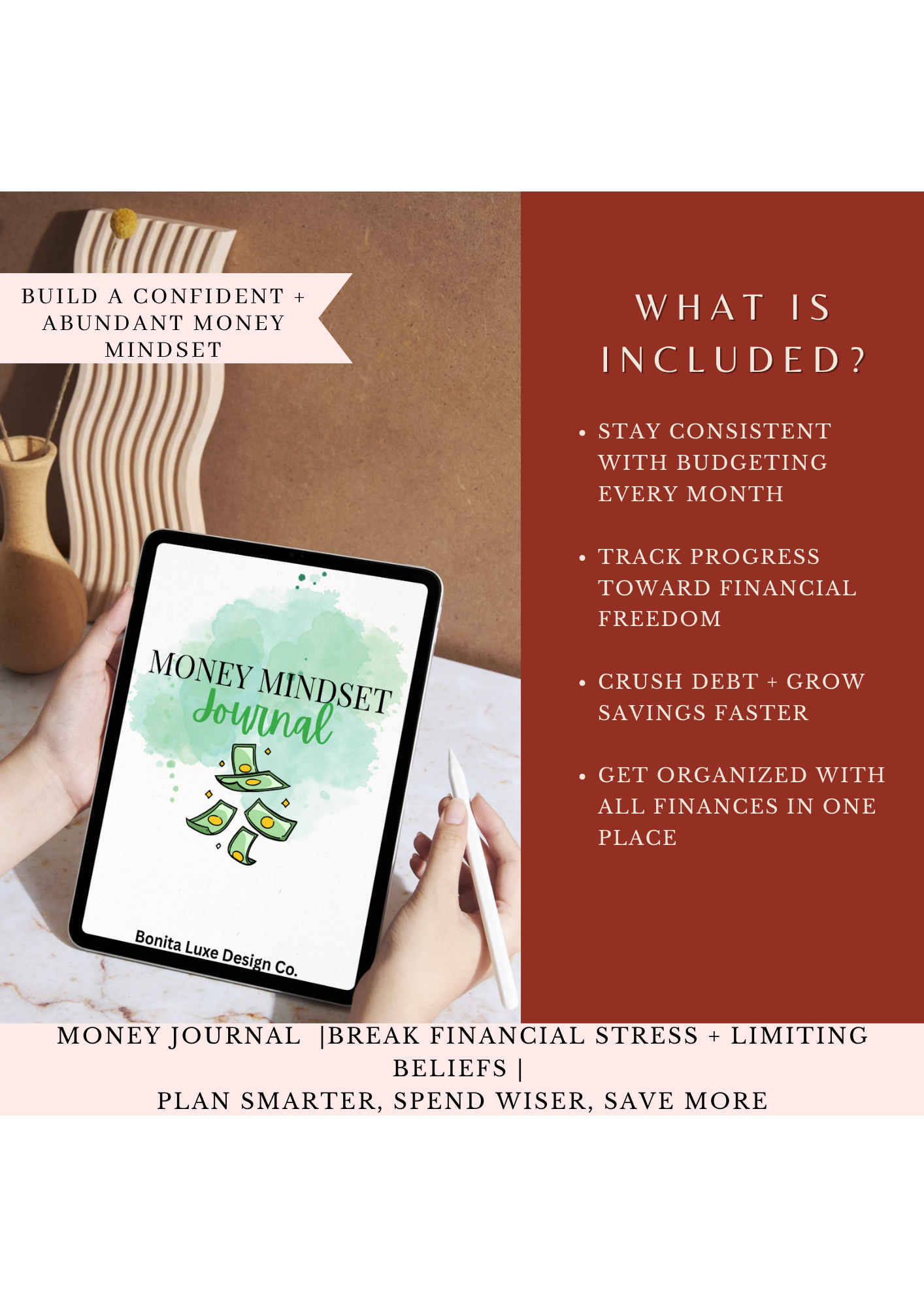 Money Mindset Journal | Financial Goal Planner + Budget Tracker & Wealth Building Worksheets