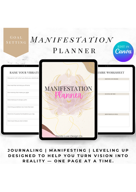 Manifestation Planner Journal (Instant Download) | Editable, Reusable Digital Workbook 👑 – Bonita Luxe Design Co.