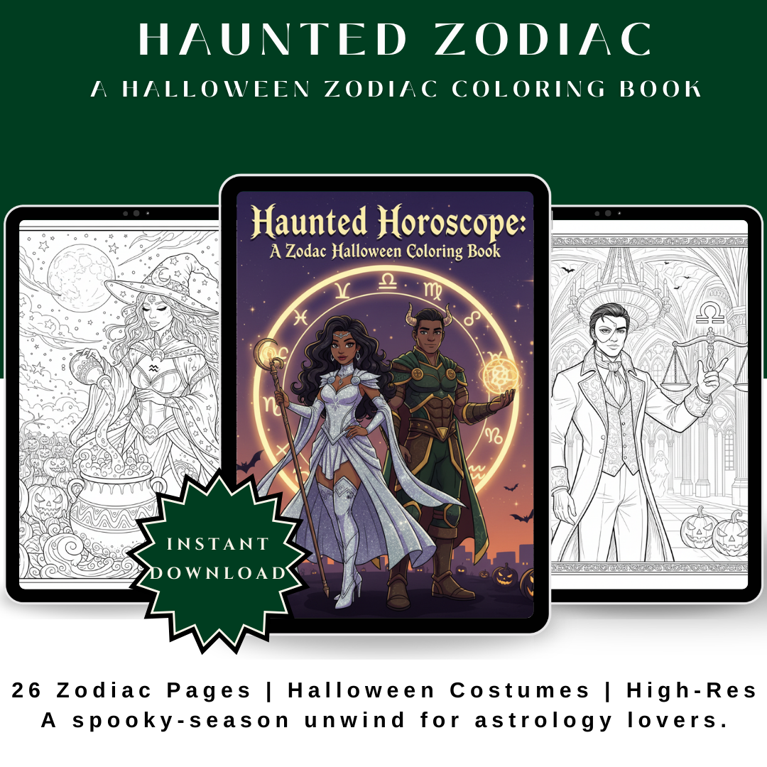 HAUNTED ZODIAC — Halloween Zodiac Coloring Book (26 Pages)