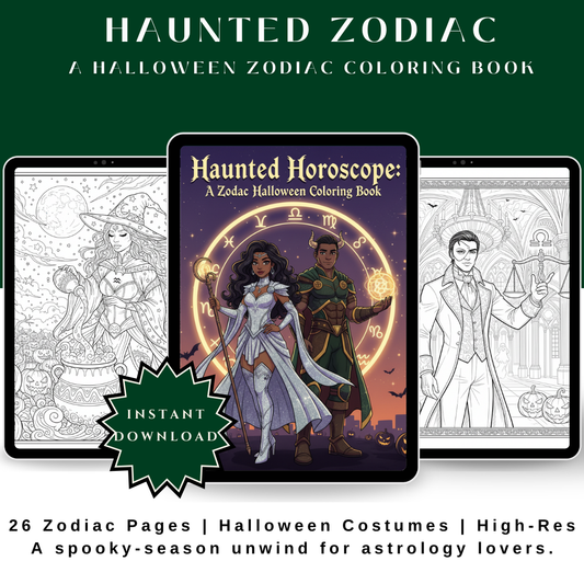 HAUNTED ZODIAC — Halloween Zodiac Coloring Book (26 Pages)