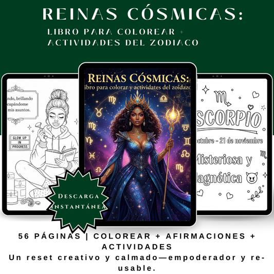 REINAS CÓSMICAS — Libro del Zodiaco para Colorear y Actividades (56 Páginas)
