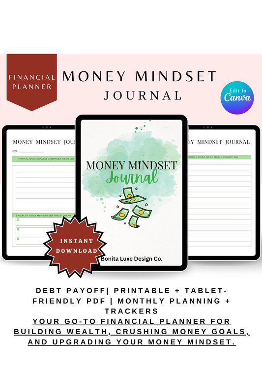 Money Mindset Journal | Financial Goal Planner + Budget Tracker & Wealth Building Worksheets