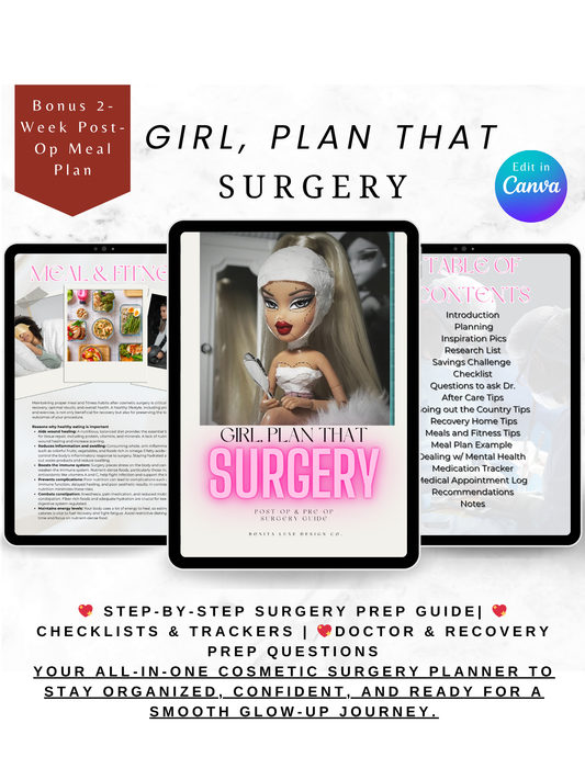 Cosmetic Surgery Planner | Digital Surgery Prep & Recovery Guide + Checklists & Meal Plan
