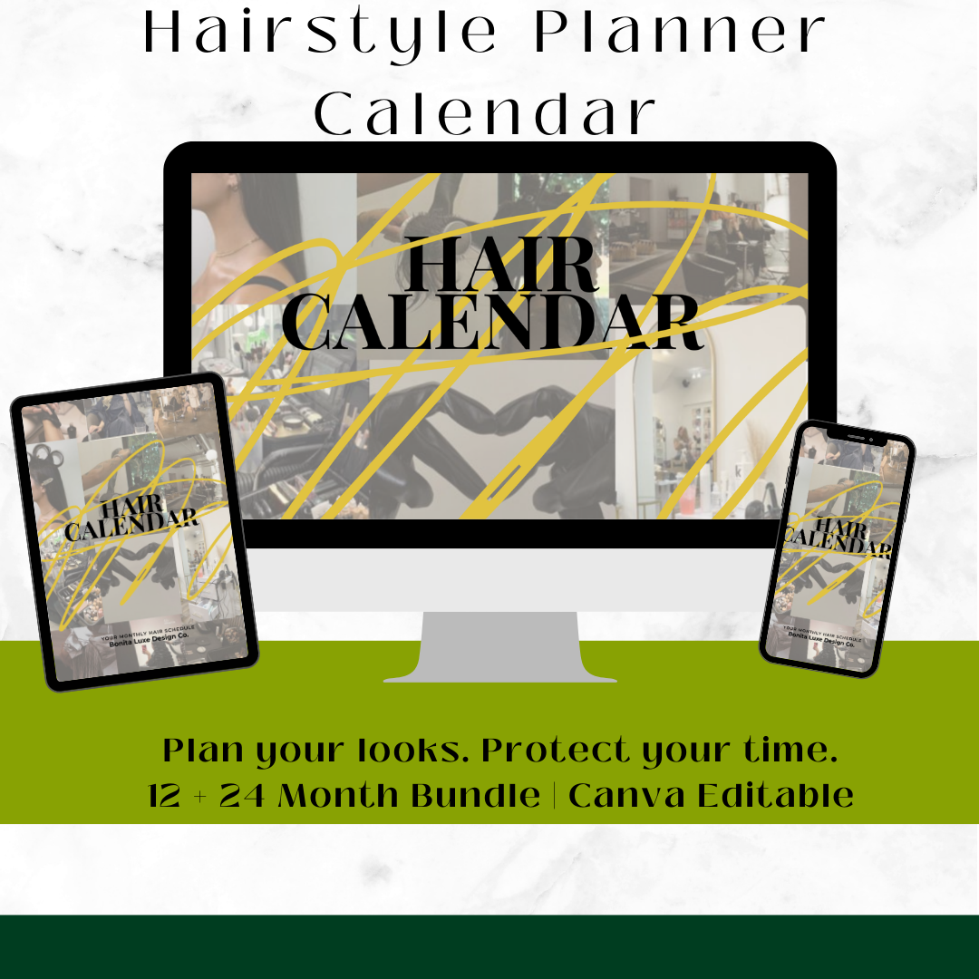 Hairstyle Planner Calendar — 12 & 24 Month Digital Hair Organizer