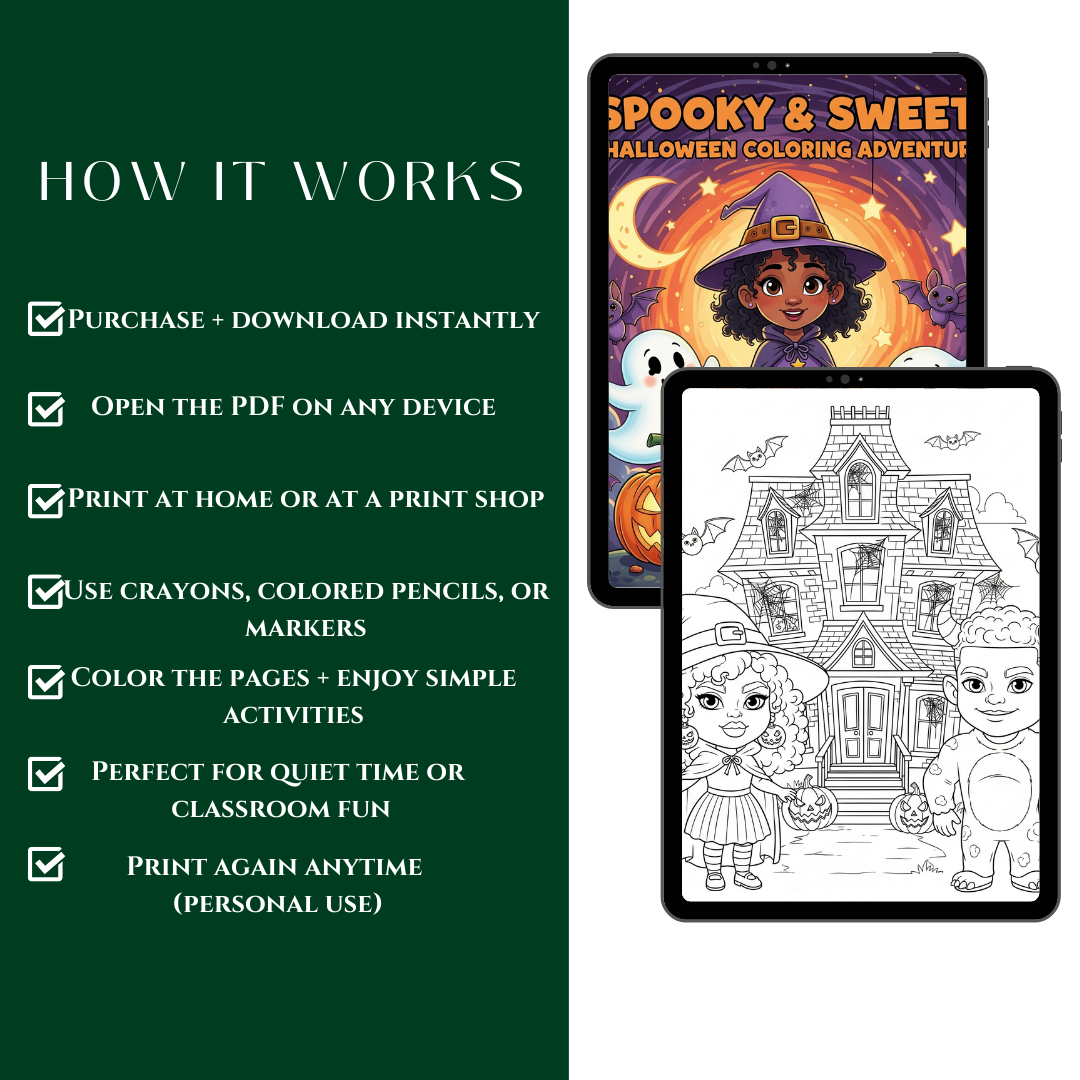 SPOOKY & SWEET — Kids Halloween Coloring & Activity Book (18 Pages)