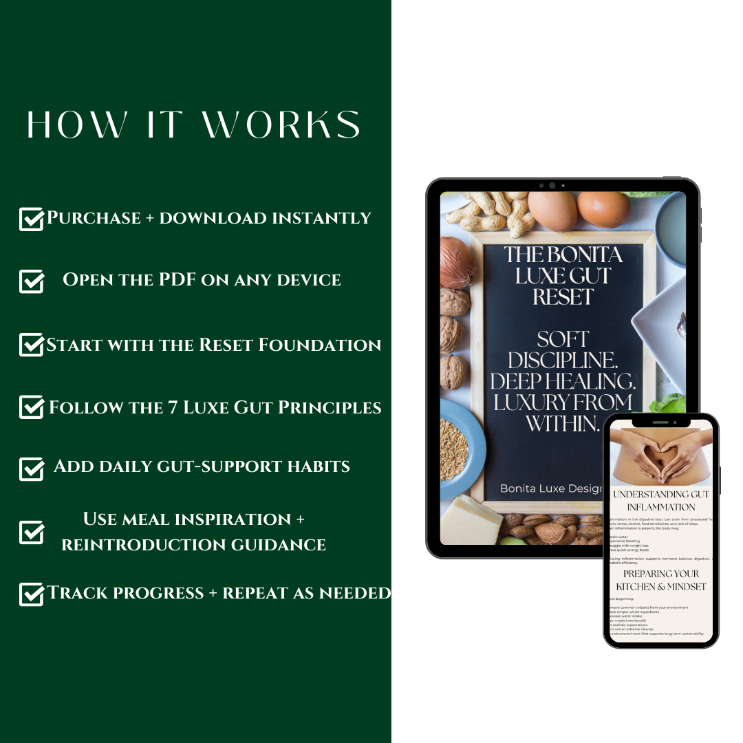 The Bonita Luxe Gut Reset™ – Quick Start Guide for Bloating, Gut Health & Sustainable Weight Loss
