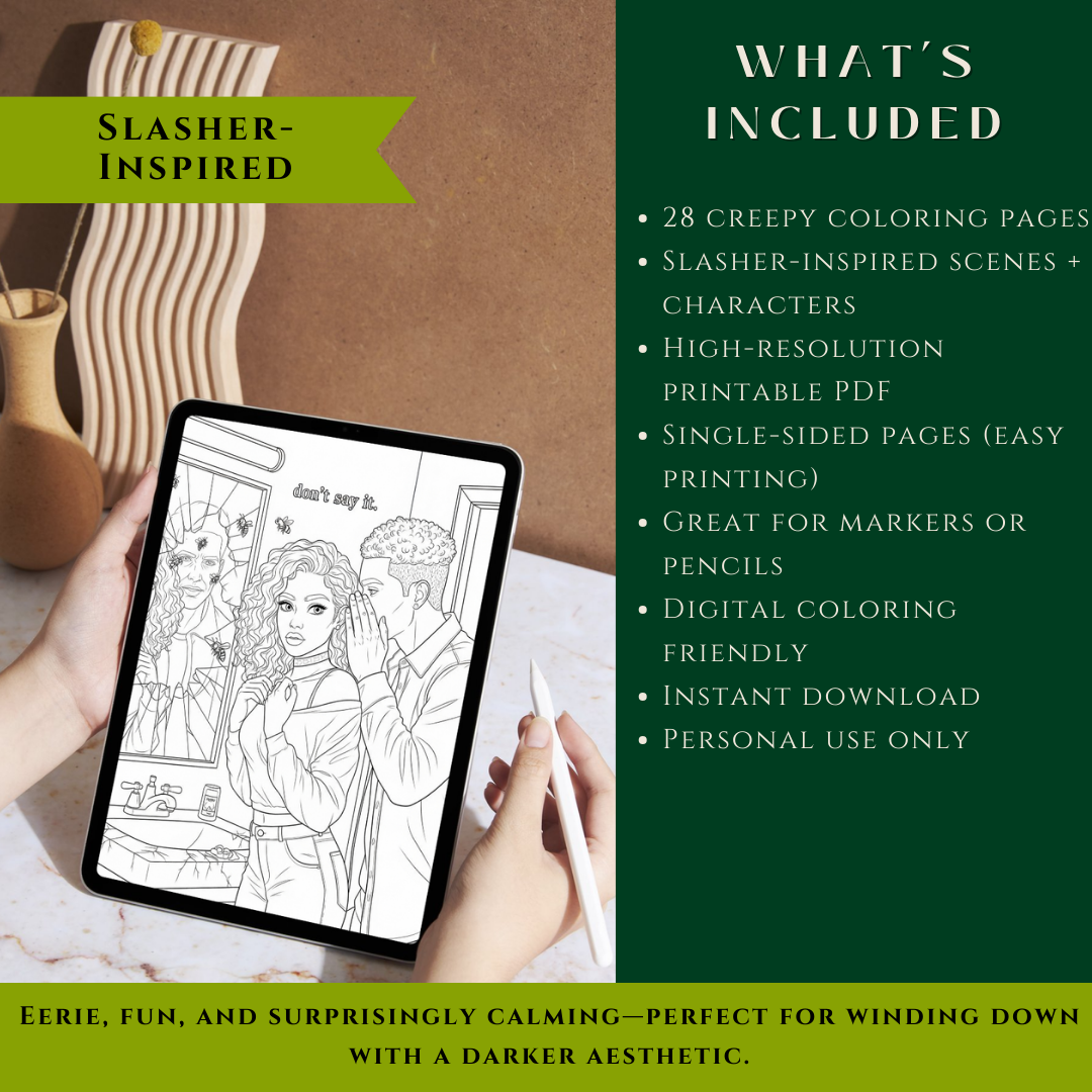 COLOR ME CREEPY — Slasher-Inspired Coloring Book (28 Pages)