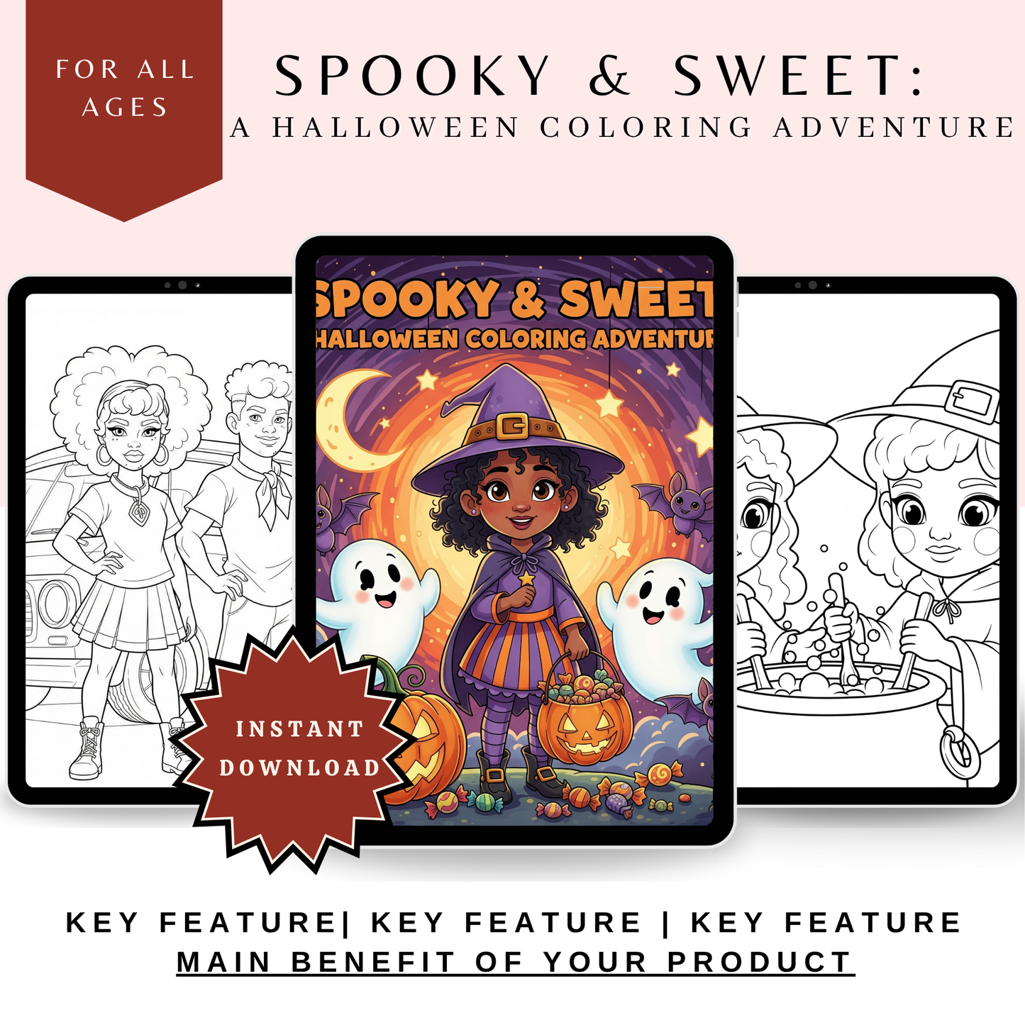 Spooky & Sweet: A Halloween Coloring Adventure – Digital Kids Coloring Book + Activities (Instant Download)