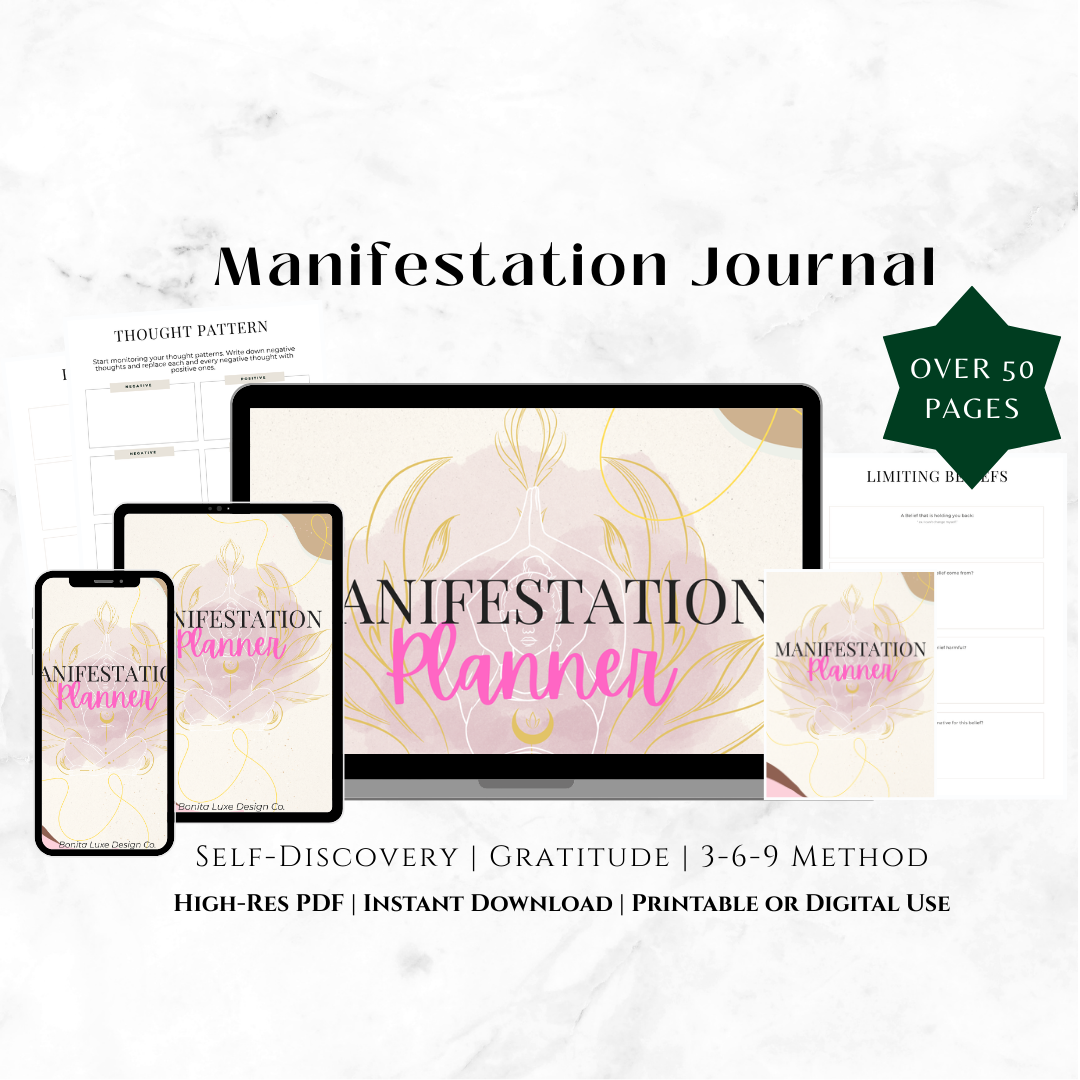 Manifestation Journal — Self-Discovery Prompts, Gratitude & 3-6-9 Method (60 Pages)