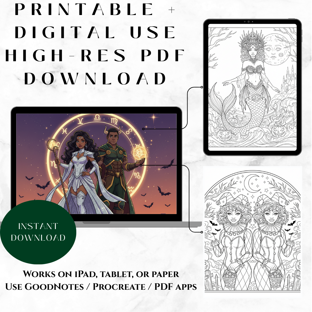 HAUNTED ZODIAC — Halloween Zodiac Coloring Book (26 Pages)