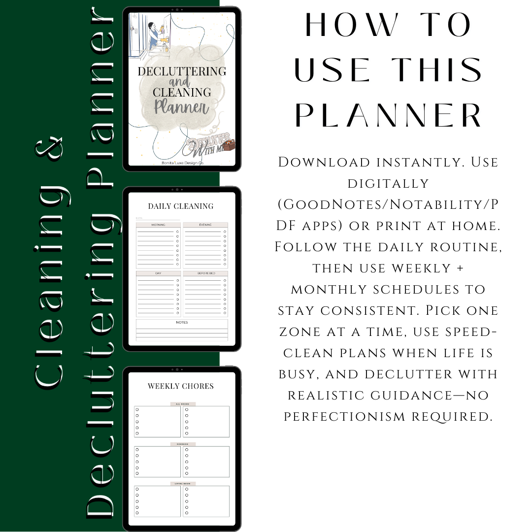Cleaning & Decluttering Planner — Daily, Weekly & Zone Tracking (30 Pages)
