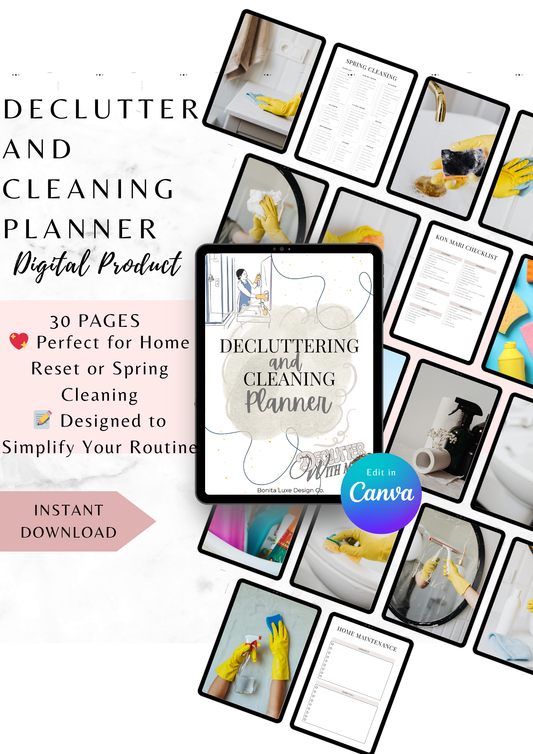 The Ultimate Decluttering & Cleaning Planner | Digital Home Reset Journal (Editable & Reusable)